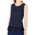 thumbnail image 1 of Maison Jules Womens Tank Top Navy Lace-Trim Ruffle-Hem   Blue XS, 1 of 2