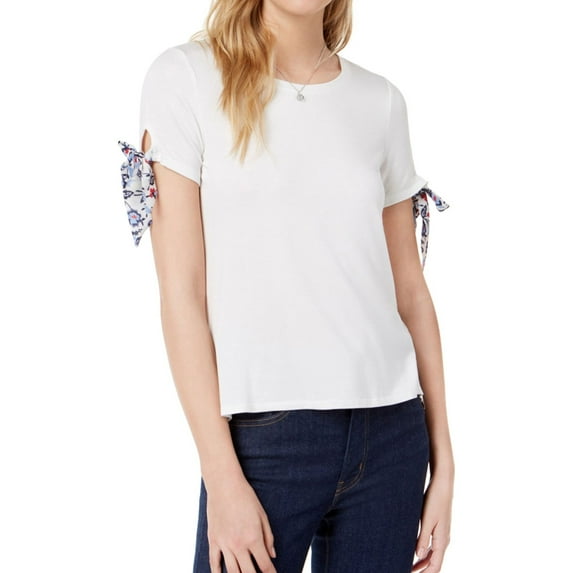 Maison Jules Womens Tie Sleeve Basic T-Shirt