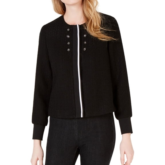 maison Jules Womens Tweed Embellished Bomber Jacket, Black, Small