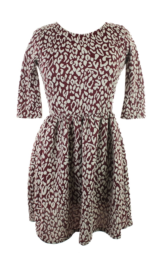 Womens Wine Three-Quarter-Sleeve Leopard-Print Dress XS