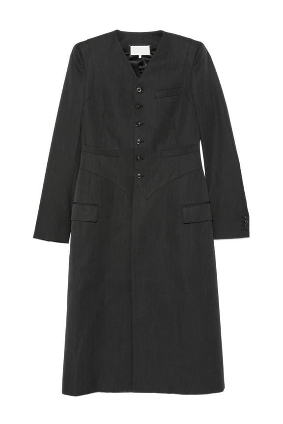 Grey V-Neck Single Breasted Long Coat (Women's)