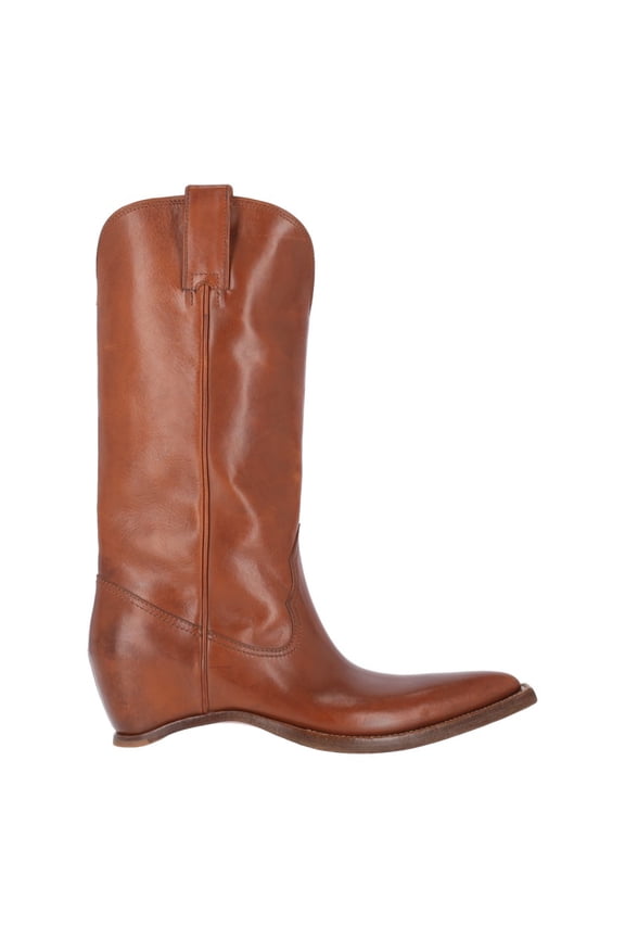 Heel-Less Square Toe Calf Leather Boots Brown (Women's)