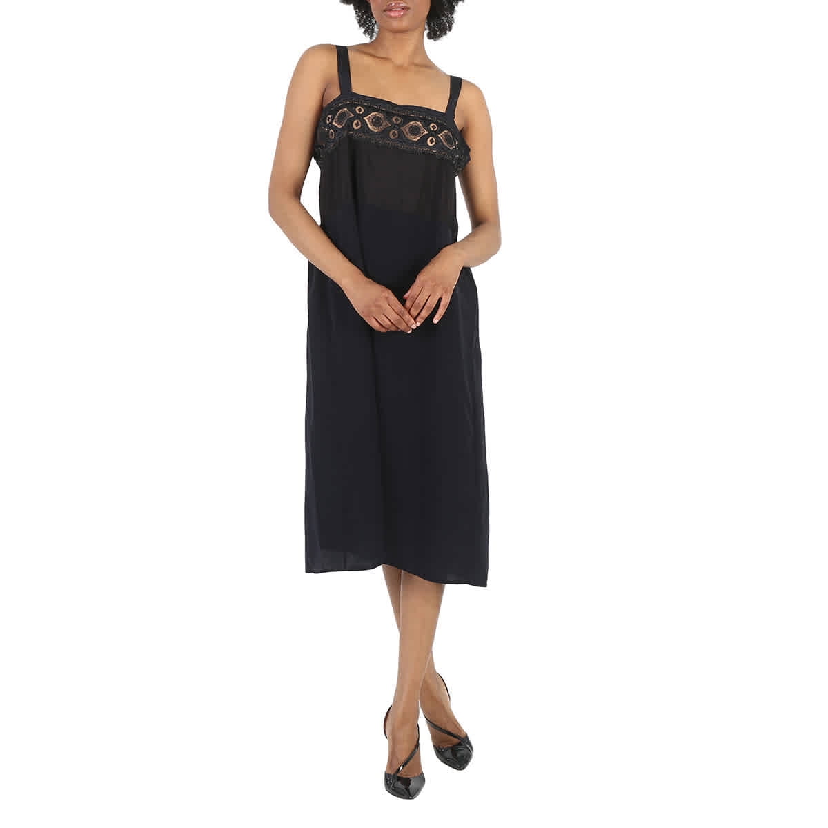 【送料&関税込】Maison Margiela Dress Maison Margiela Ladies Black Silk Viscose Midi Dress, Brand