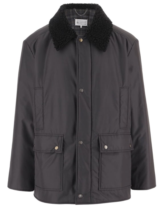 Nylon Jacket With Synthetic Shearling Collar And Front Patch Pockets (Men's)