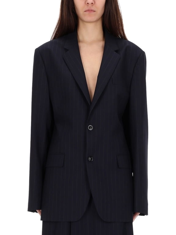 Oversized Structured Wool Pinstripe Jacket (Women's)