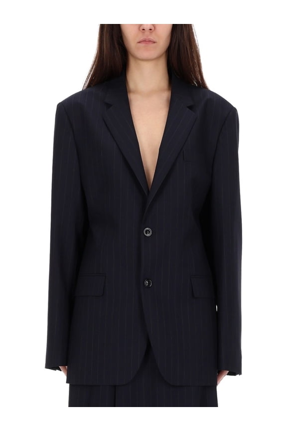 Oversized Structured Wool Pinstripe Jacket (Women's)