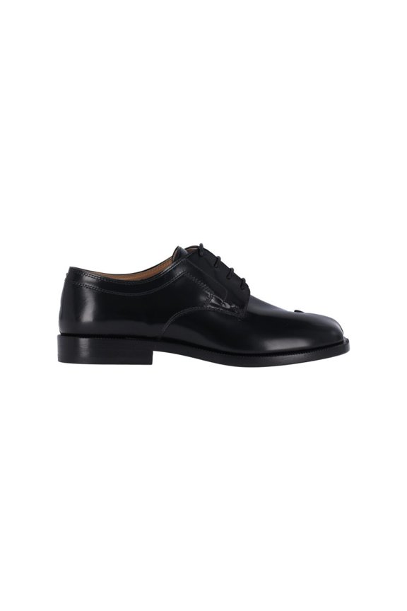 Refined Black Leather Derby Shoes With Tabi Detail Black (Women's)