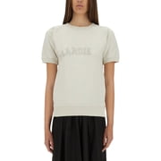 Maison Margiela Textured Logo Short-Sleeve Sweatshirt In Creamy White Womens