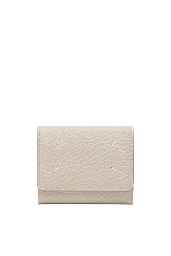 Women's Textured Leather Wallet With Iconic Stitching Neutrals
