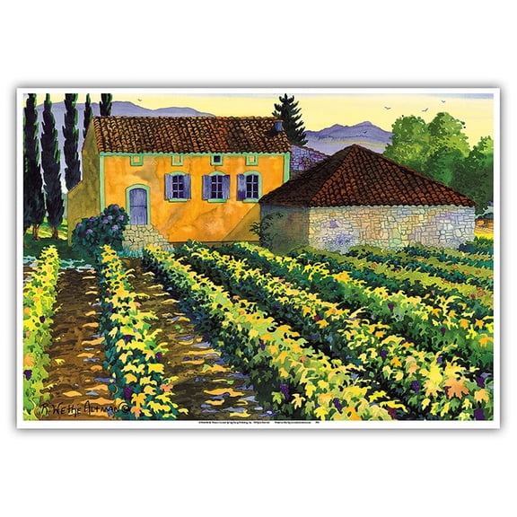 Maison Merlot - Tuscany Italy - Italian Farm Vineyards - From an Original Watercolor Painting by Robin Wethe Altman - Master Art Print 10in x 14in