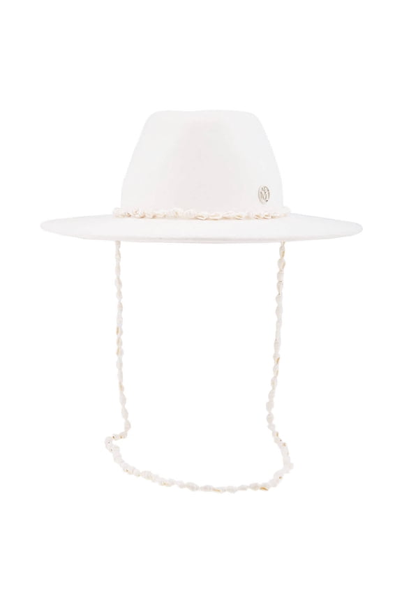 Ladies White Kyra Seashells Wool Felt Fedora Hat, Size Large