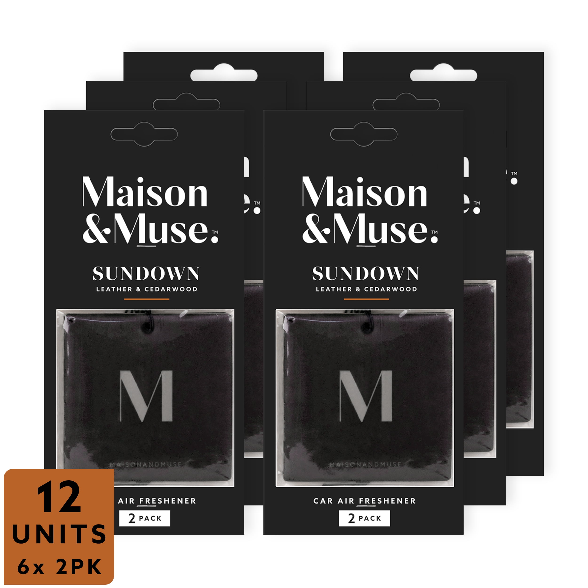 Maison&Muse Hanging Car Freshener 12units (6pk) Leather & Cedarwood - Sundown