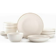 Maison Neuve Riverside 12-Piece Dinnerware Set for 4, Hand Crafted Plates and Bowls, White