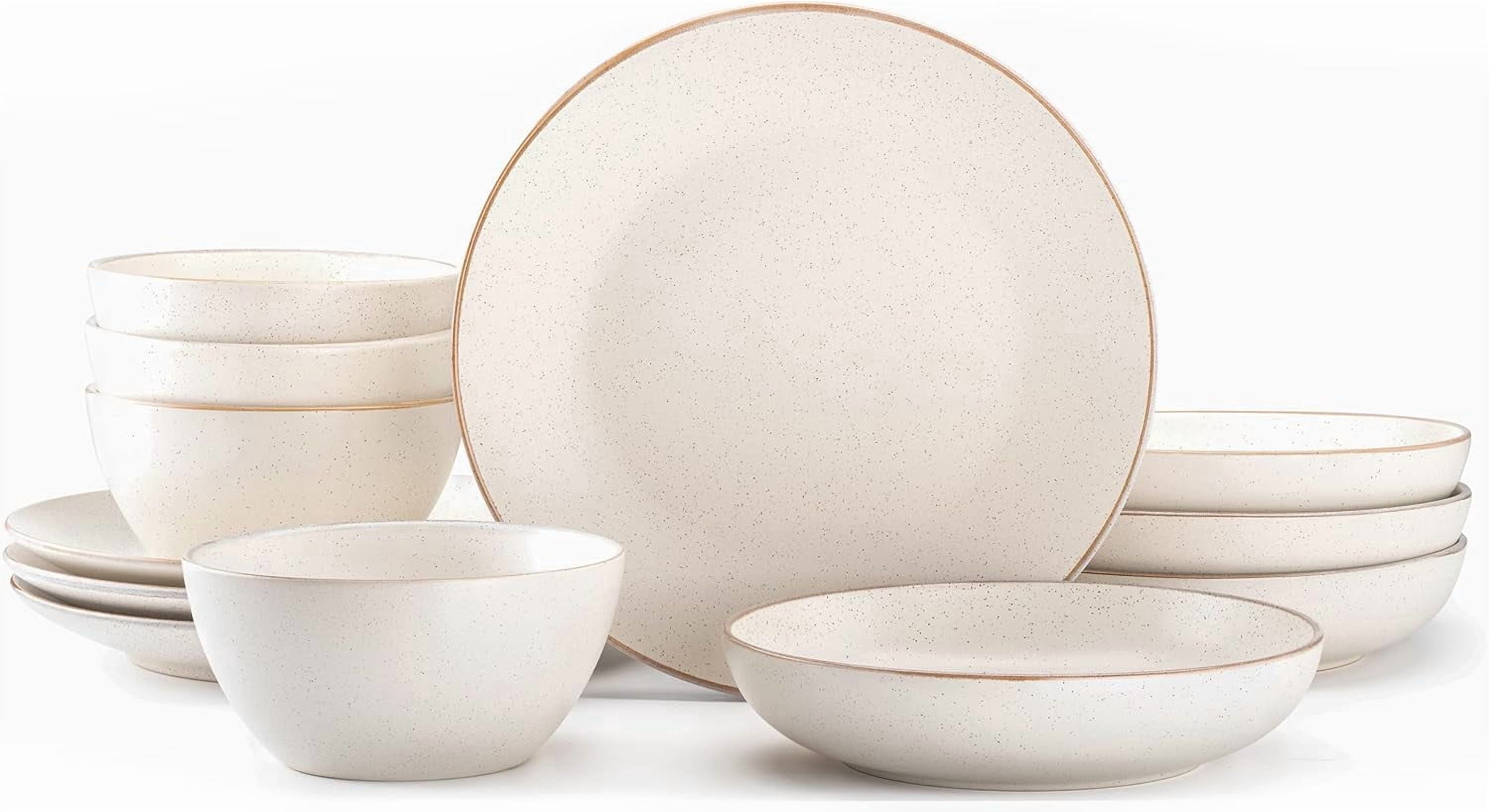 Maison Neuve Riverside 12-Piece Dinnerware Set for 4, Hand Crafted Plates and Bowls, White