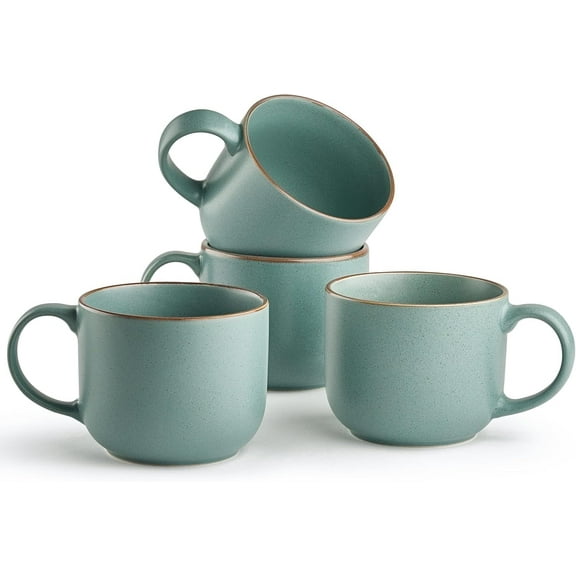 Maison Neuve Riverside Collection Ceramic Stoneware Mug Set, 4-Piece, Hand Crafted, 19 oz, California Teal