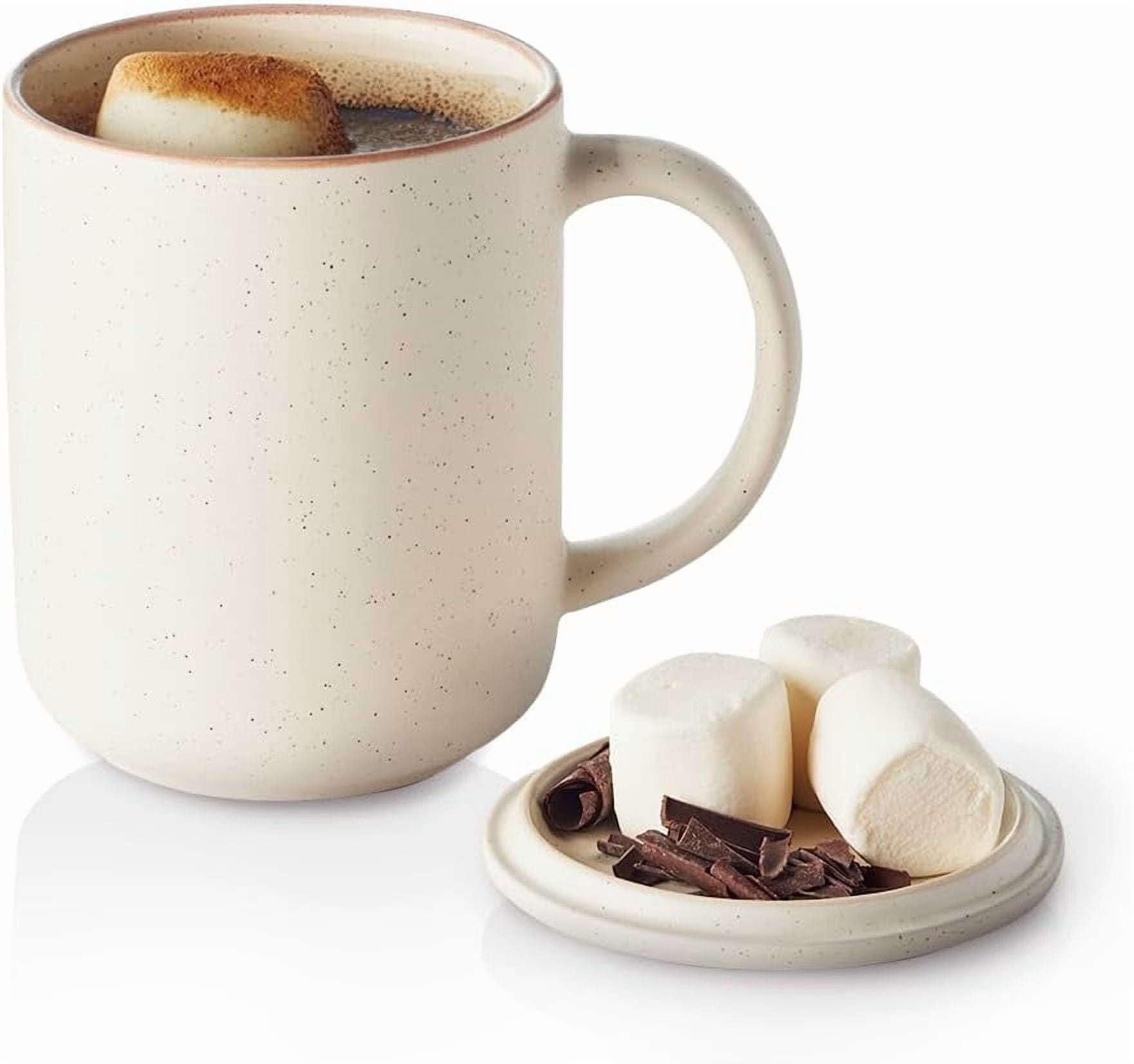 Maison Neuve Riverside Jumbo Ceramic Coffee Mug with Lid Coaster, 27 fl oz,  White