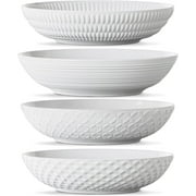 Maison Neuve 4-Piece Textured Porcelain Dinner Bowls Set for Pasta and Soup, 34 oz, 8.5”, White