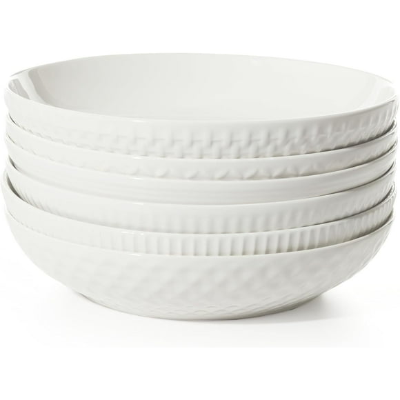 Maison Neuve Set of 6 White Ceramic Bowls - 34oz Pasta and Soup Bowls