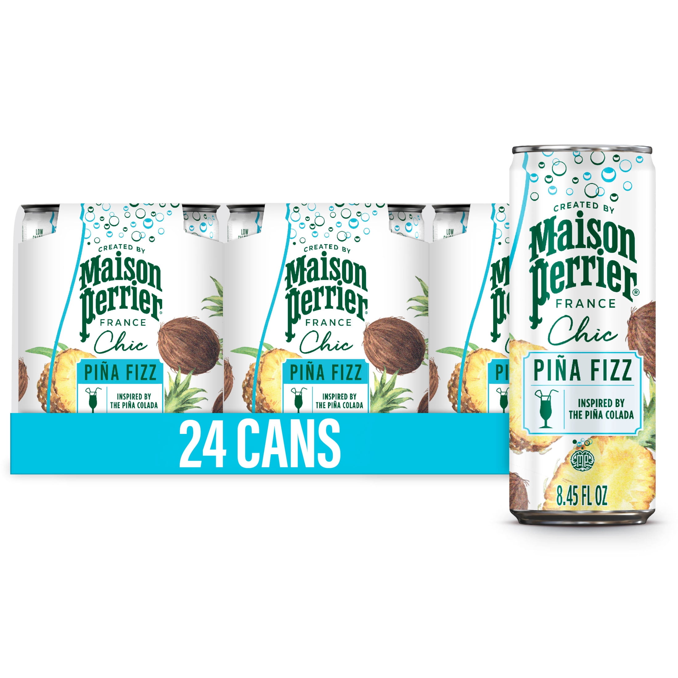 Maison Perrier Chic Mocktails, Pina Fizz Pineapple and Coconut Inspired Non-Alcoholic Cocktail Mixers, 24 Pack