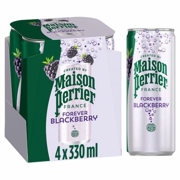 Maison Perrier Forever Blackberry Sparkling Water cans 4 x 330ml, British Import (Pack of 2)