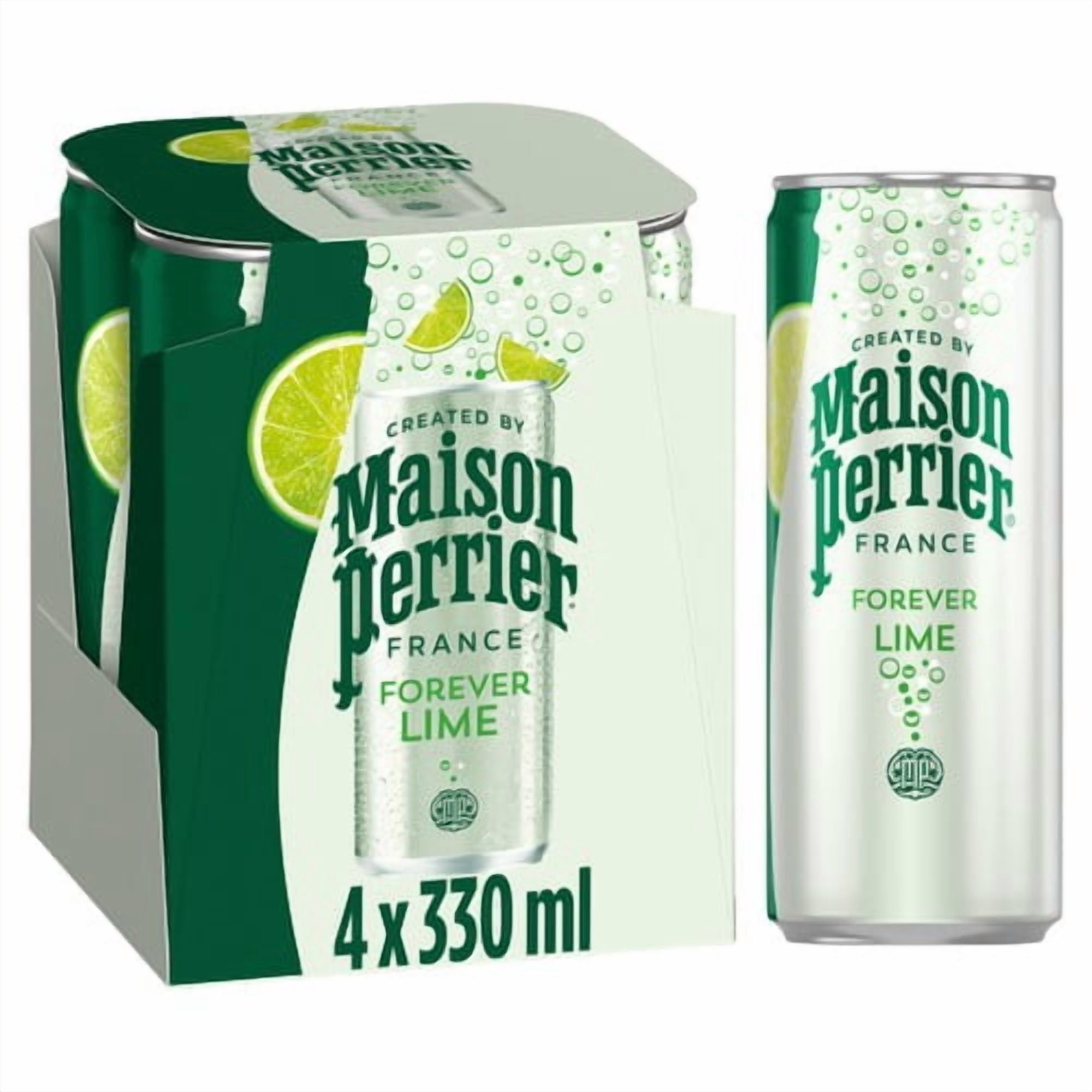 Maison Perrier Forever Lime Sparkling Water cans 4 x 330ml, British Import (Pack of 2)