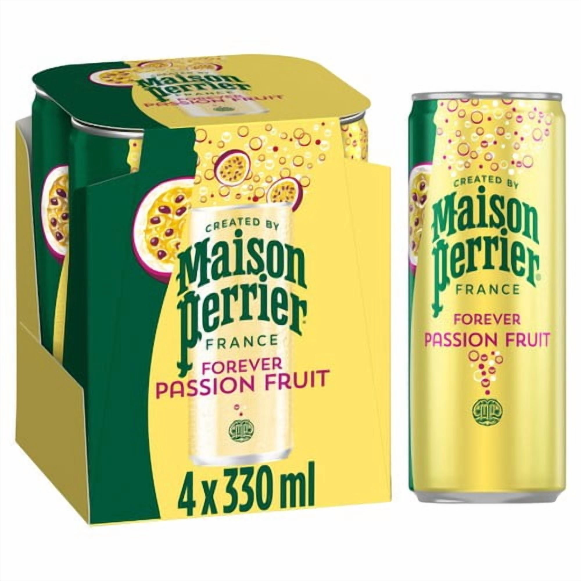 Maison Perrier Forever Passion Fruit Sparkling Water 4 x 330ml, British Import (Pack of 2)