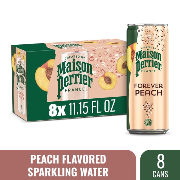 Maison Perrier Forever Peach Flavored Sparkling Water – 8 Pack, 11.15 fl oz Cans – Refreshing Peach Carbonated Beverage, Zero Calories
