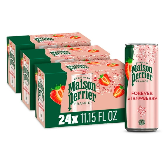 Maison Perrier Forever Strawberry Sparkling Water, 11.15 fl oz, 24 Pack Cans (3 Pack of 8)