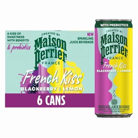 Maison Perrier French Kiss Sparkling Juice Beverage, Blackberry & Lemon Flavors with Real Fruit Juices, 6 Pack 66.9 fl oz