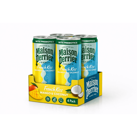 Maison Perrier French Kiss Sparkling Juice Beverage, Mango & Coconut Flavors With Real Fruit Juices, 11.15 FL oz (4 Pack)