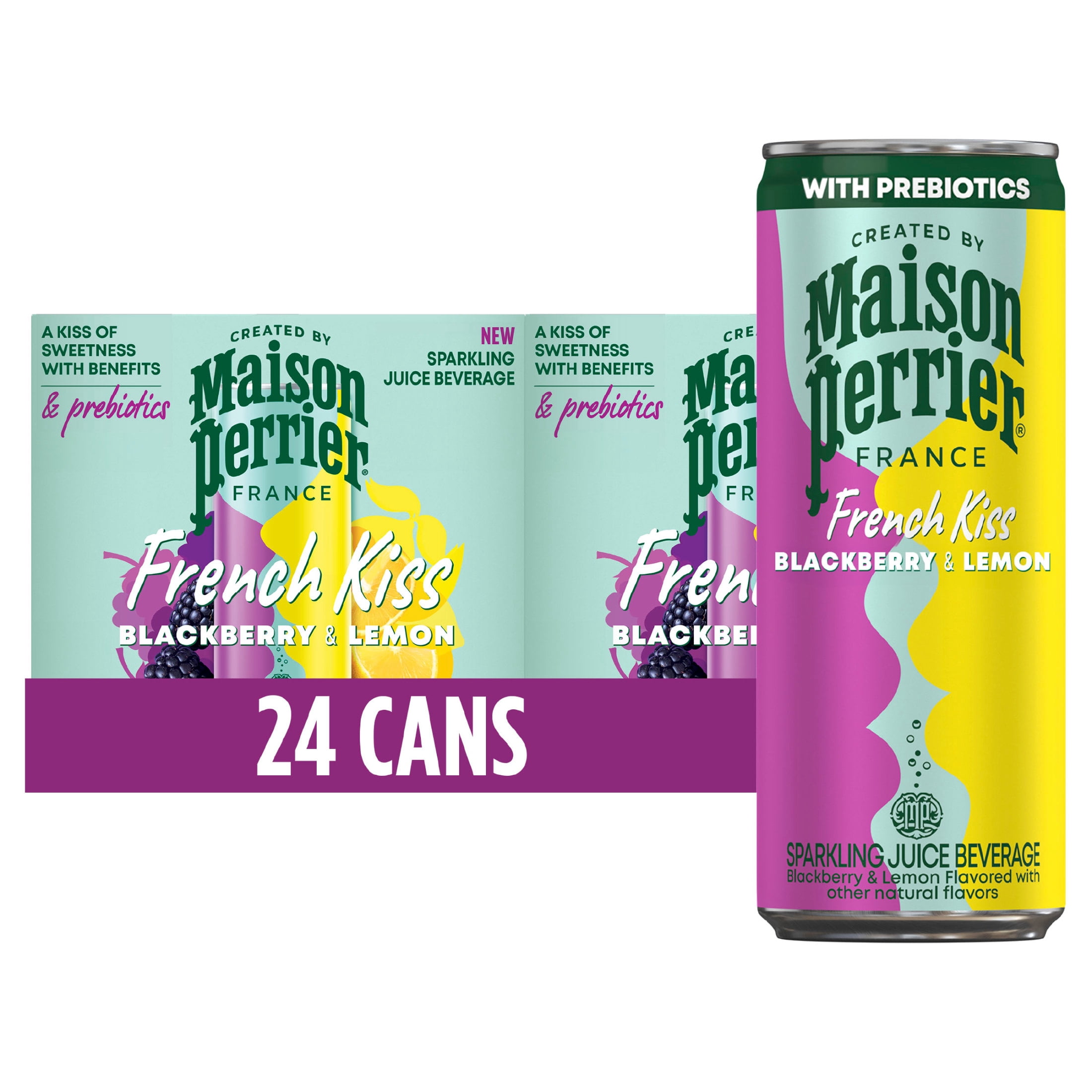 Maison Perrier French Kiss Sweetened Sparkling Water, Blackberry & Lemon Flavors with Real Fruit Juices, 24PK