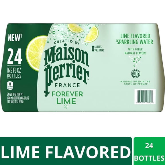 Maison Perrier Lime Flavored Sparkling Water  24 Pack, 16.9 fl oz Bottles  Crisp, Refreshing Carbonated Beverage, Zero Calories