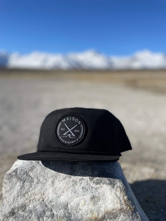 Maison Rope Snapback (Black w/ Black Surfboard Patch) - 6 Panel Rope Mesh Snapback - Unisex Adjustable Baseball Cap - Outdoor Unisex Hat