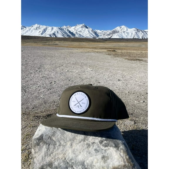 Maison Rope Snapback (Olive w/ White Surfboard Patch) - 6 Panel Rope Mesh Snapback - Unisex Adjustable Baseball Cap - Outdoor Unisex Hat