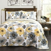 Maison Rouge Levine Reversible Floral/ Damask 3-piece Quilt Set Yellow & Gray Full - Queen Polyester Adult Cotton Floral Floral