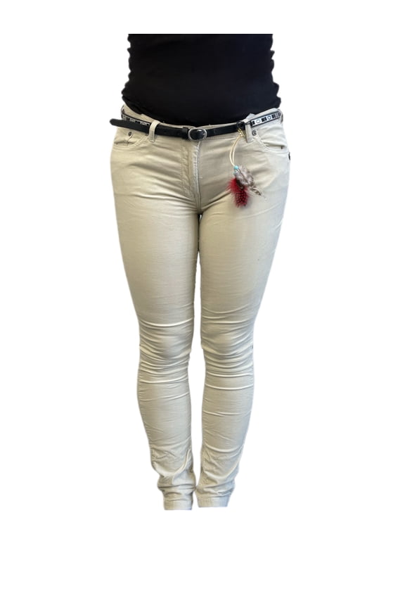 Women's Belted Skinny Low Rise Pants, Beige, 30/32