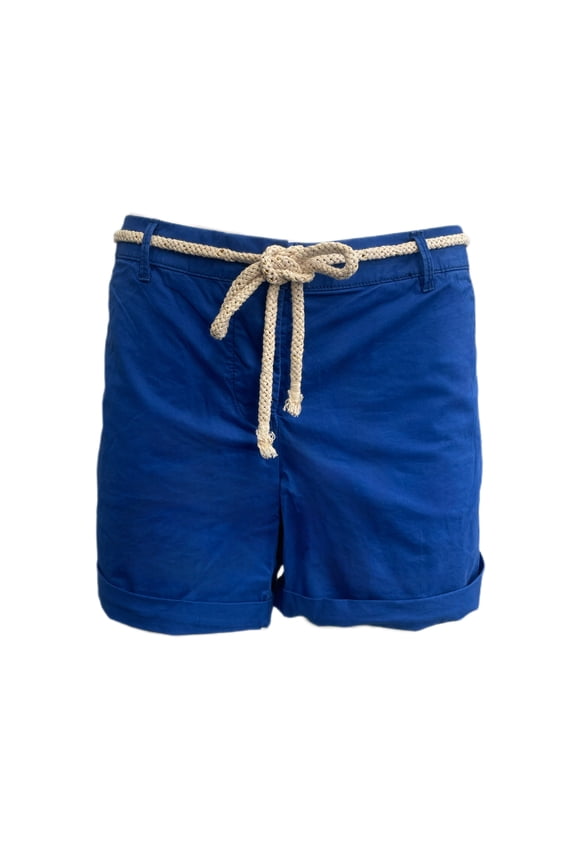 Women's Cuffed Belted Shorts, Blue, 31