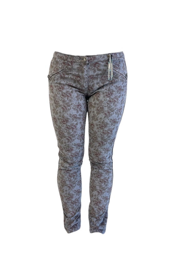 Women's Low Rise All Over Print Skinny Pants, Grey, 30/32