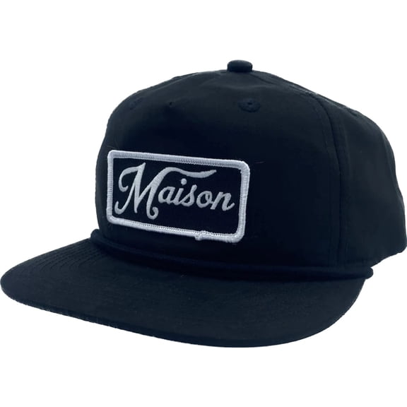 Maison  Snapback Trucker Surf Hat.  Black With Black Custom Embroidered  Patch.  Dad Soft Style Unisex Baseball Hat, One Size Fits All Lifestyle Hat