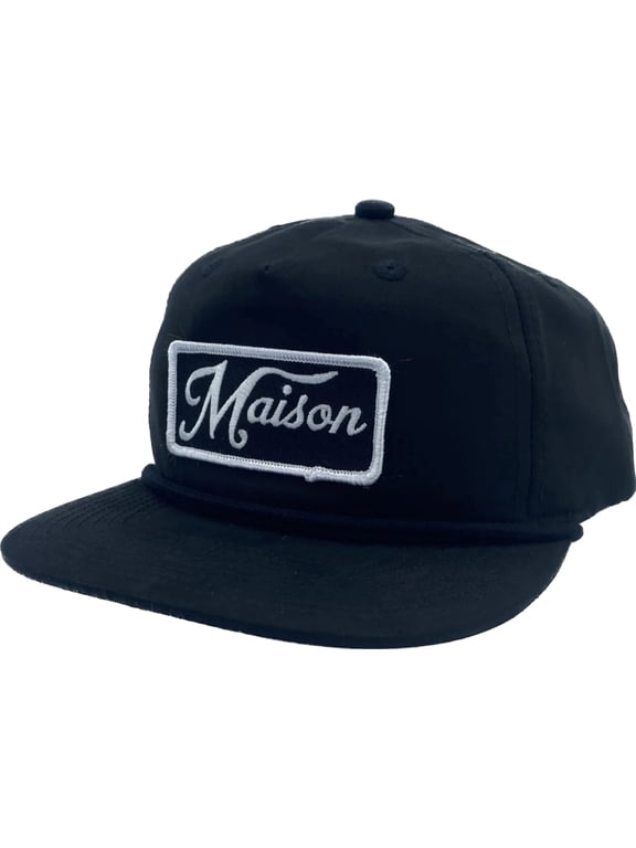 Maison Snapback Trucker Surf Hat. Black With Black Custom Embroidered Patch. Dad Soft Style Unisex Baseball Hat, One Size Fits All Lifestyle Hat