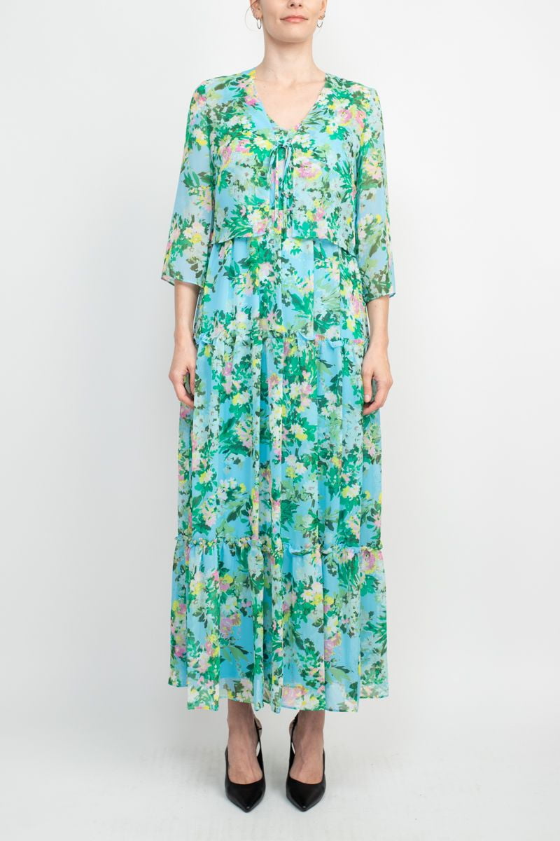 Maison Tara Scoop Neck Back Zipper Sleeveless Floral Midi Dress with Matching Chiffon Jacket-TURQUOISE MULTI / 12 - Walmart.com Maison Tara Scoop Neck Back Zipper Sleeveless Floral Midi Dress with Matching Chiffon Jacket-TURQUOISE MULTI / 12 - Walmart.com