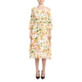 thumbnail image 1 of Maison Tara Scoop Neck Back Zipper Sleeveless Floral Midi Dress with Matching Chiffon Jacket, 1 of 7