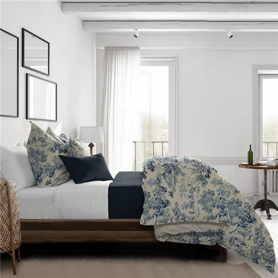 Maison Toile Comforter & 2 Pillow Shams Set, Blue - Super King Size - 3 Piece