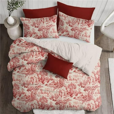 Maison Toile Duvet Cover & 2 Pillow Shams Set, Red - Super Queen Size - 3 Piece