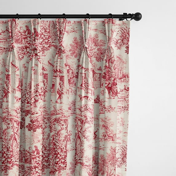 Maison Toile Red Pinch Pleat Drapery Panel - Pair 40"x120"