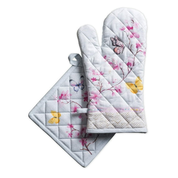 Maison d' Hermine Blossom in Spring 100% Cotton Easter Set of Oven Mitt (7.5 Inch by 13 Inch) and Pot Holder (8 Inch by 8 Inch) for BBQ | Cooking | Baking | Grilling | Barbecue | Spring/Summer