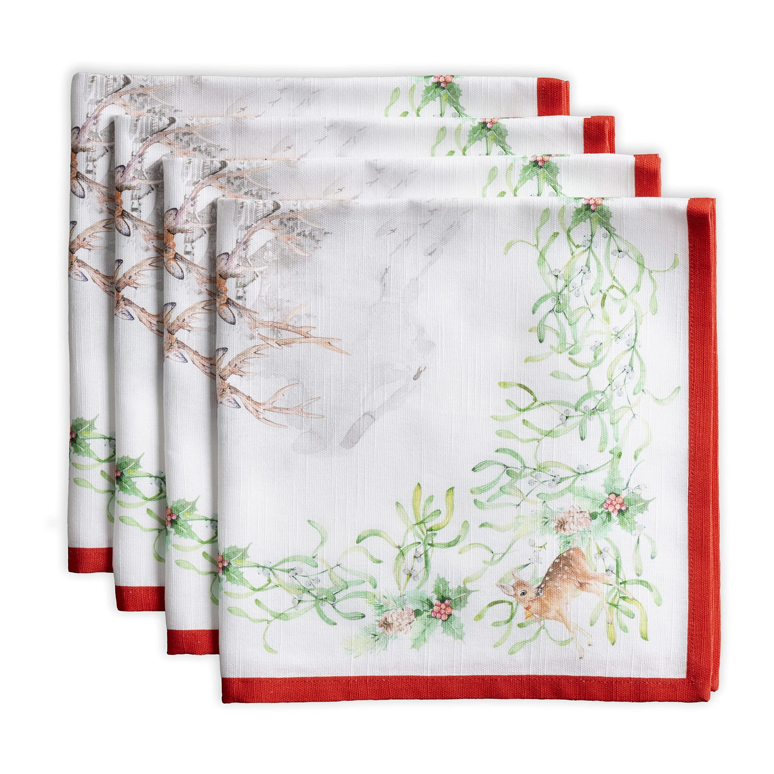 Maison d' Hermine Christmas Tradition 100% Cotton Soft and Comfortable Set  of 4 Napkins Perfect for Family Dinners, Weddings, Cocktail, Kitchen