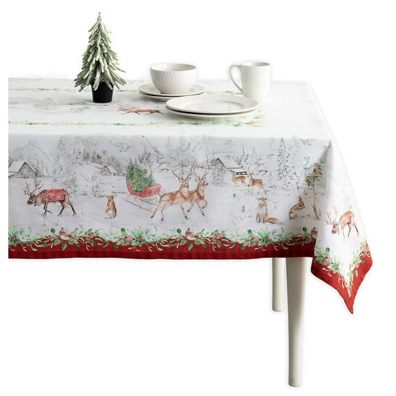 Maison d' Hermine Christmas Tradition 100% CottonTablecloth for Kitchen Dining | Tabletop | Decoration | Parties | Weddings | Autumn/Winter (Square, 60 Inch by 108 Inch)