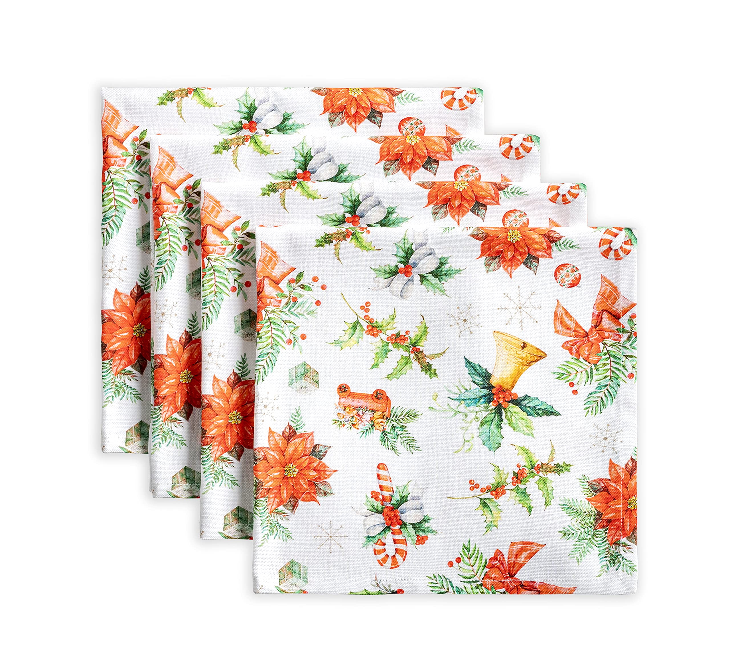 Maison d' Hermine Christmas Tradition 100% Cotton Soft and Comfortable Set  of 4 Napkins Perfect for Family Dinners, Weddings, Cocktail, Kitchen