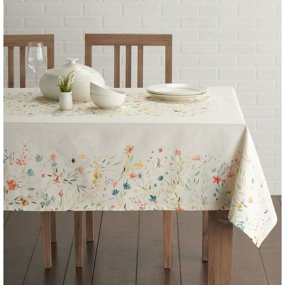 Floral Beige Cotton Rectangular Dining Tablecloth